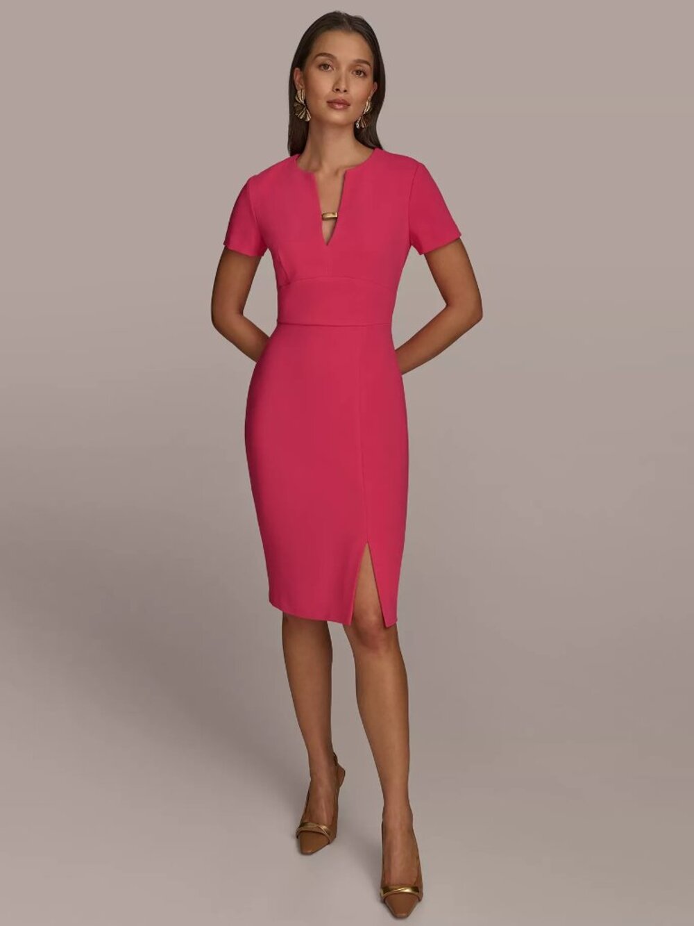 Donna Karan New York Short Sleeve Split V-Neck Sheath Dress in Size 22W NWT